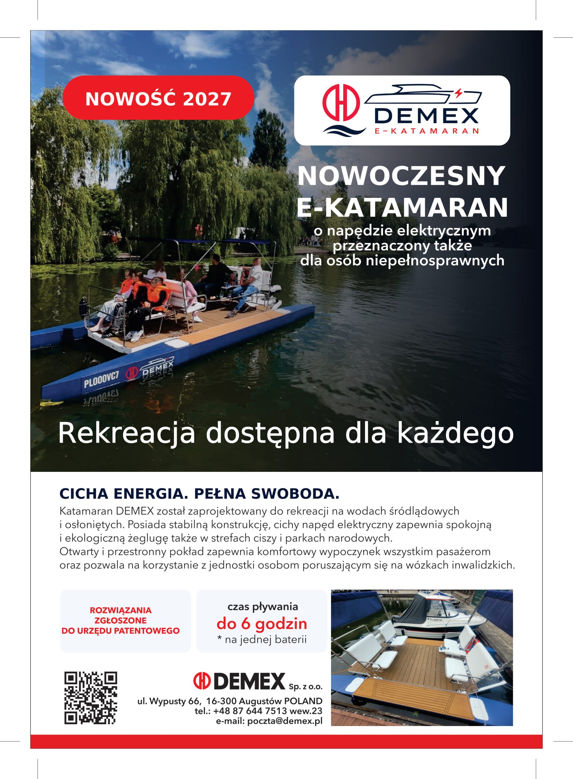 Pierwsza strona ulotki produktowej e-katamaranu DEMEX